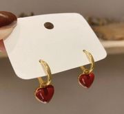 18K Gold Plated Love Heart Dangle Drop Earrings for Women,Red Heart Earrings