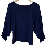 Lalo Crepe Smocked Sleeve Blouse Navy Blue Top, size 1 / US Small