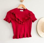 & Other Stories | Frill Top | Red Fuchsia Short Sleeve | Sz S