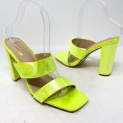 Glaze Iridescent Metallic Yellow Double Strap Mule Sandal Block Heels Size 9