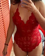 Red Lace Lingerie Bodysuit 