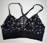 Victorias Secret PINK Lightly Lined Padded Bralette XS Black Purple Spots Lace