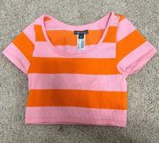 pink and orange striped tight crop shirt 