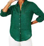 Lilly Pulitzer Sea View Button Down Linen Shirt in Evergreen Small