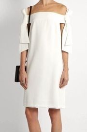 Tibi Off the Shoulder Crepe White Dress with Bow Sleeve Sz. 2