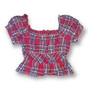 Sim & Sam Plaid Blouse Top Size Medium