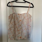 White with Orange Embroidered Pixie Dush Button Front Cami Tank