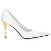 BALMAIN White Croc-Embossed Leather MONETA Pointed Gold Heel Pumps 40 US 10