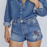 Reformation Charlie High Rise Jean Short in Fauna Embroidery NWT