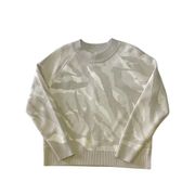 Athleta Gray White Merino Wool Blend Animal Print Crewneck Sweater Small