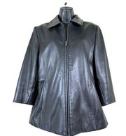 Vintage Liz Claiborne Black Leather Zipup Pea Coat Women’s Size L