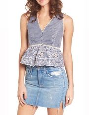 J.O.A Embroidered Peplum Gingham Cropped Top, Size M New with Tag