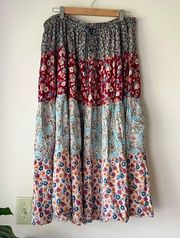 VINTAGE SAG HARBOR floral patchwork maxi skirt SIZE LARGE