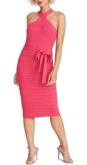 NEW Rachel Roy Solid Textured Knit Midi Halter Dress, Pink XXL Retail $139.99