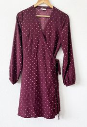 Maroon Polka Dot Wrap Dress