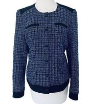 Tommy Hilfiger Blue Black Button Snap Front Tweed Suit Jacket Blazer Jacket 10