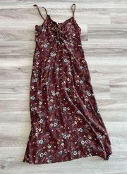 Wild Fable M Burgundy Floral Midi Slip Dress