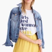 J.Crew  Collector Tee Girls Just Wanna Have Sun Summer Blue Yellow Medium Shirt