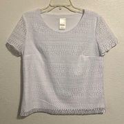 Blair Lace Overlay Crochet Blouse T Shirt White Lined Small Short Short Sleeve