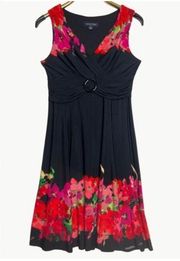 Perceptions 10 Petite Black Floral Midi Dress size 10P