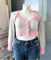 LoveShackFancy Geneve Gum Drop Pink Multi Crop Cardigan Women’s Size Medium