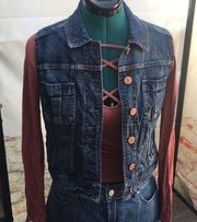 Express Cropped Button Up Jean Vest with Pockets