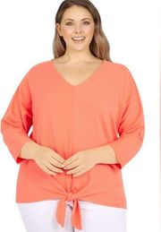 Ruby Rd. Woman’s V-Neck Blouse 1x Tie Front Coral Textured top