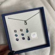 AURA SWAROVSKI Earring Necklace Set New In Box Blue Purple Silver