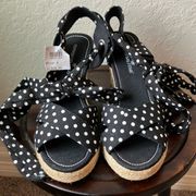 Montego Bay Club: Black/White polka dots open toe, wrap around ankle tie- size 9