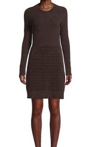 NWT  Long Sleeve Knee Length Textured Velvet Dress Chocolate sz L