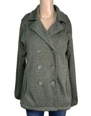 Eddie Bauer Womens Pea Coat Jacket Mid Weight Knit Button Closure Green Medium