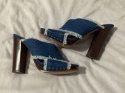 Veronica Beard Distressed Denim Chunk Clog Heel, 4.5 Inch Heel, Size US 6