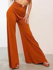 Luxe Wide Leg Pants with Ring Detail in Rust Size 12