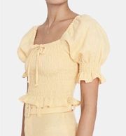 Faithfull the Brand Leonora Smocked Linen Top in Apricot