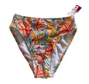 Xhilaration  Bikini Bottoms Women Small Orange Blue Floral High Leg Waist Swim