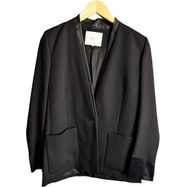 MAJE Black Blazer Jacket Sheep Lapel Satin Long Sleeves V-Neck 38 Medium EUC