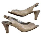 Etienne Aigner  Marbella Beige Peep Toe Faux Snakeskin Sling Back Heels Pumps 7.5