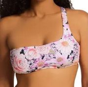 Sanctuary Swim Petal Pusher One Shoulder Bikini Top Asymmetrical Floral L NWT