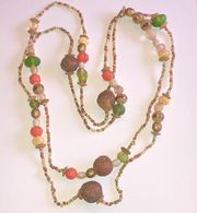 Vintage Plastic/Acrylic Carved Seed Bead Beaded Multi Color Necklace