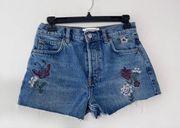 REFORMATION Charlie High Rise Jean Shorts Woman’s Floral Fauna Embroidery size