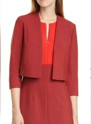 Hugo Boss Jikiva Collarless Ponte Crop Jacket In Ruby Size 12 NWT