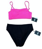 DKNY Bikini Set Hot Pink & Black High Waist Bikini Swim Top & Bottom Medium NWT