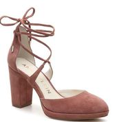 Sandal Women's Size 7 Pink Suede Ankle-Tie Block Heel Closed-toe