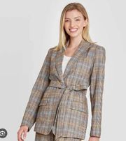 A New Day | Brown Plaid Tie Waist Blazer Jacket Size Small Women’s