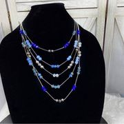 Dillard’s Layered Beads Fashion Necklace Blue Silver