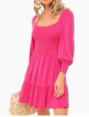 BB Dakota Let's Go Crazy Dress Raspberry Pink Smocked Skater Puffy