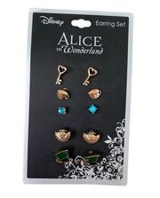 Disney Alice in Wonderland Vintage Like Gold Charm Colorful Stud Earrings