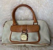 💚 Dooney & Bourke Small Domed Satchel, Cream canvas/tan leather