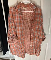 Salmon Colored Oversized Flannel Style Button Down