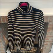 Lauren Ralph Lauren Vintage Black Gold Striped Turtleneck Monogrammed Sweater L